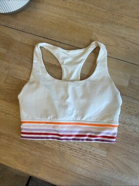 Forever 21 White Racerback Sports Bra with Multicolor Striped Band